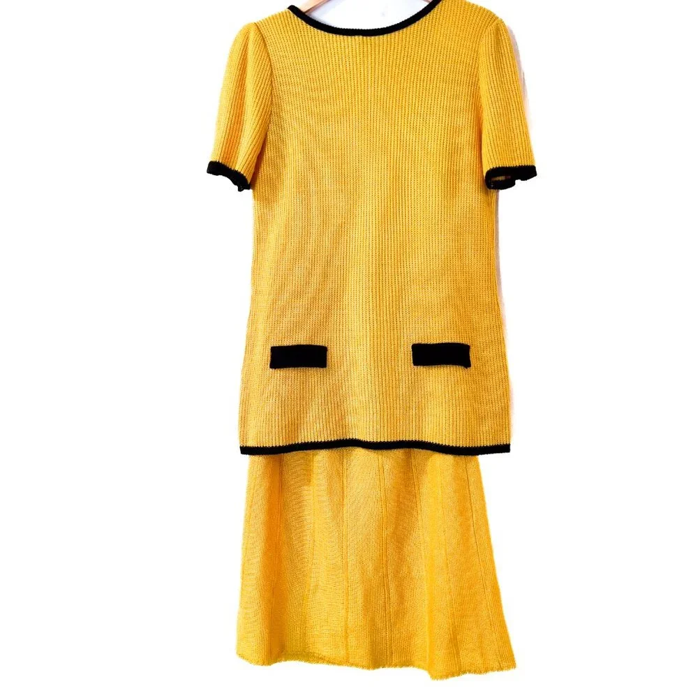 Vintage 60s Ami Yellow Black Knit Skirt Set